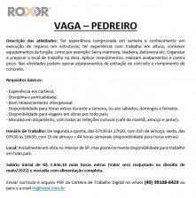 VAGA DE PEDREIRO - URGENTE